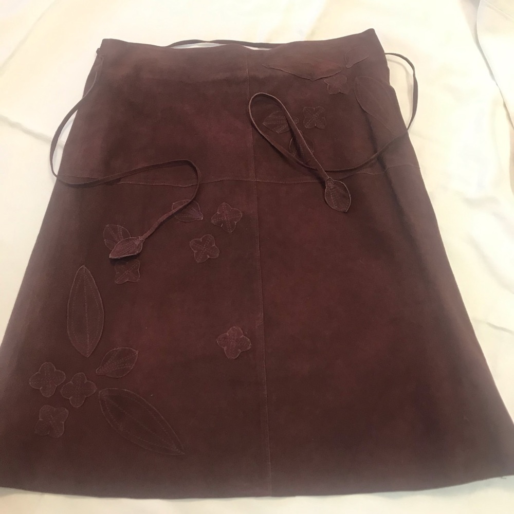 The Wrights Boho Burgundy Suede 100% Leather 23” Skirt